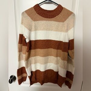 Time and Tru Cream, Tan & Brown Striped Crewneck Sweater